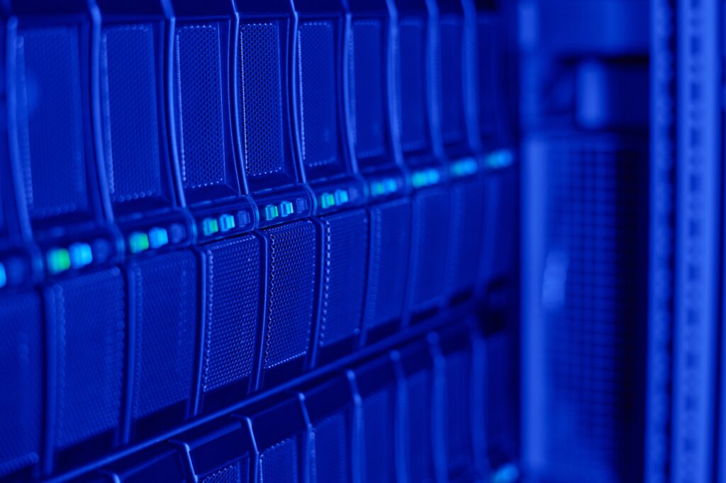 Modern data storage center in blue